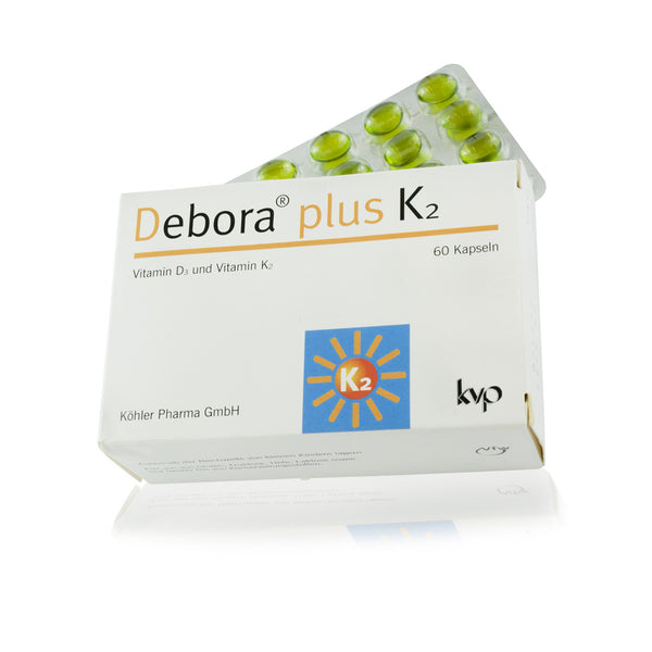 Debora plus K2: Vitamin D Kapseln mit hoher Bioverfügbarkeit, stärkt die Knochen und fördert ein starkes Immunsystem, 60 Kapseln