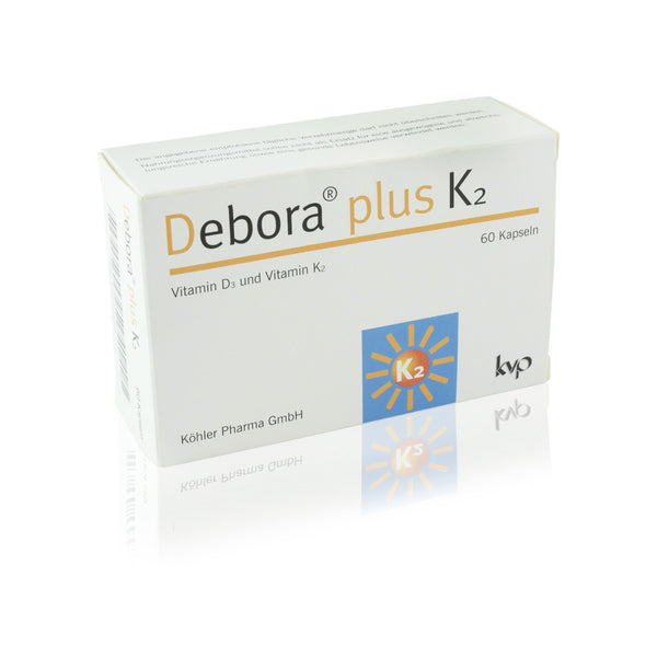 Debora plus K2: Vitamin D Kapseln mit hoher Bioverfügbarkeit, stärkt die Knochen und fördert ein starkes Immunsystem, 60 Kapseln